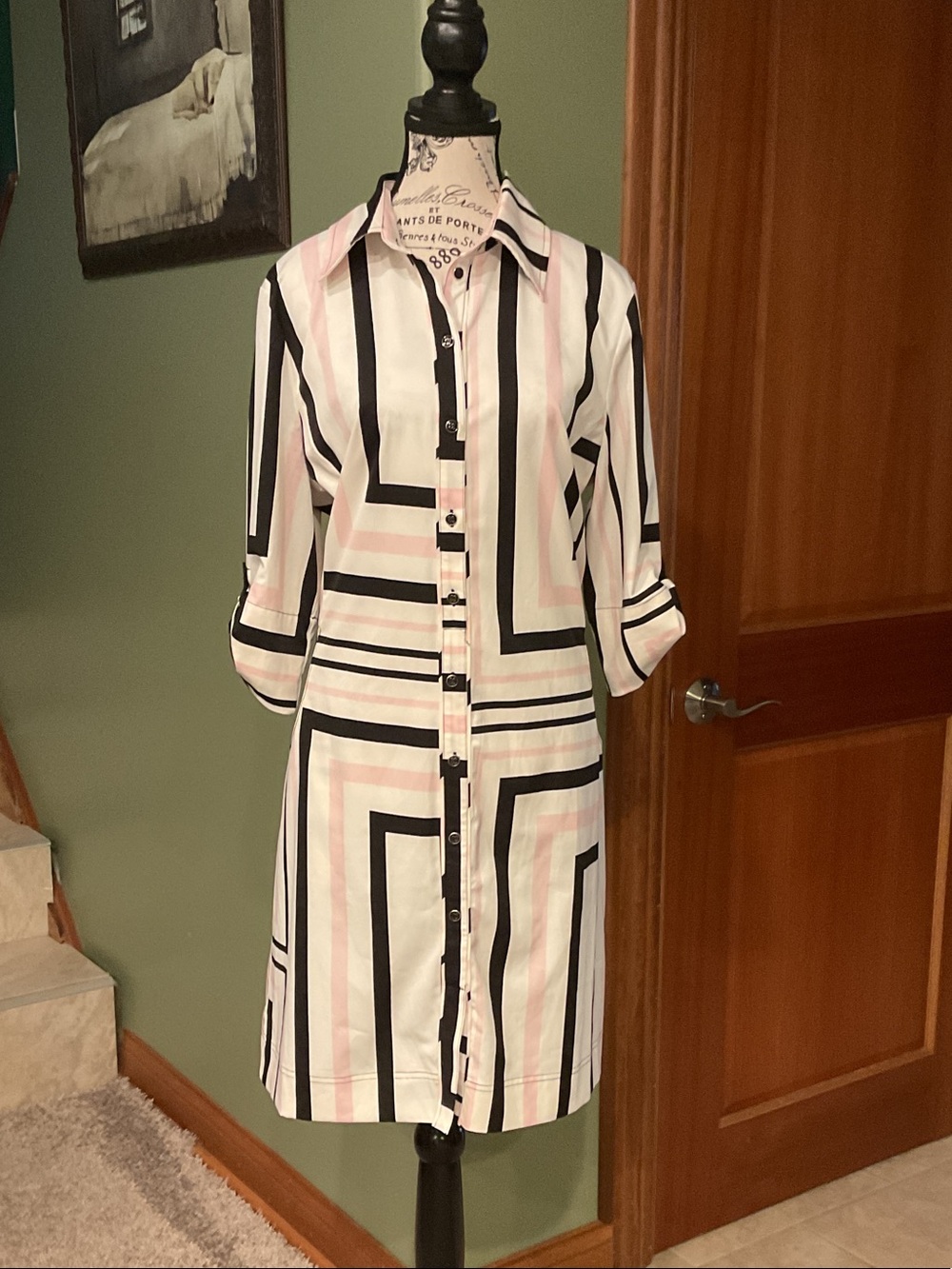 New York & Company Geometric Stripe Midi Shirt Dress, Size L